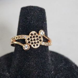 Gold with Black Zirconia Clover Motif Ring